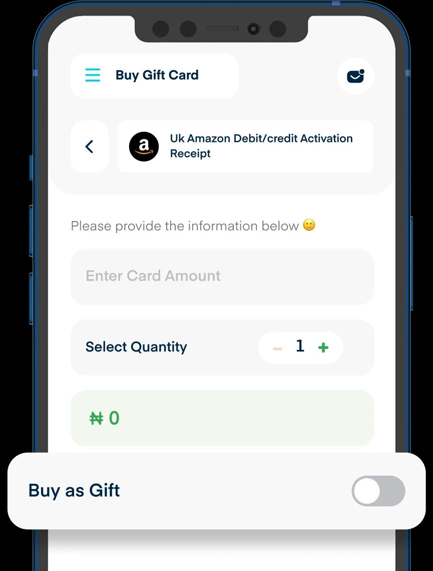 Cardtonic app buy gift card screen with the Send as gift option